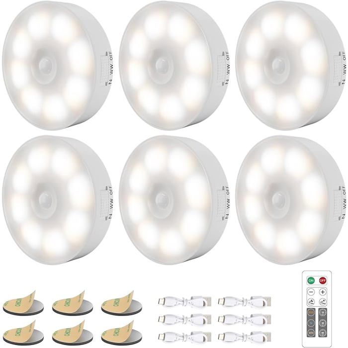 6 Packs Dimmable Lampe Detecteur Mouvement [avec Télécommande] Veilleuse LED 6 Pièces 3 Couleur avec VEILLEUSE HORS PUERICULTURE