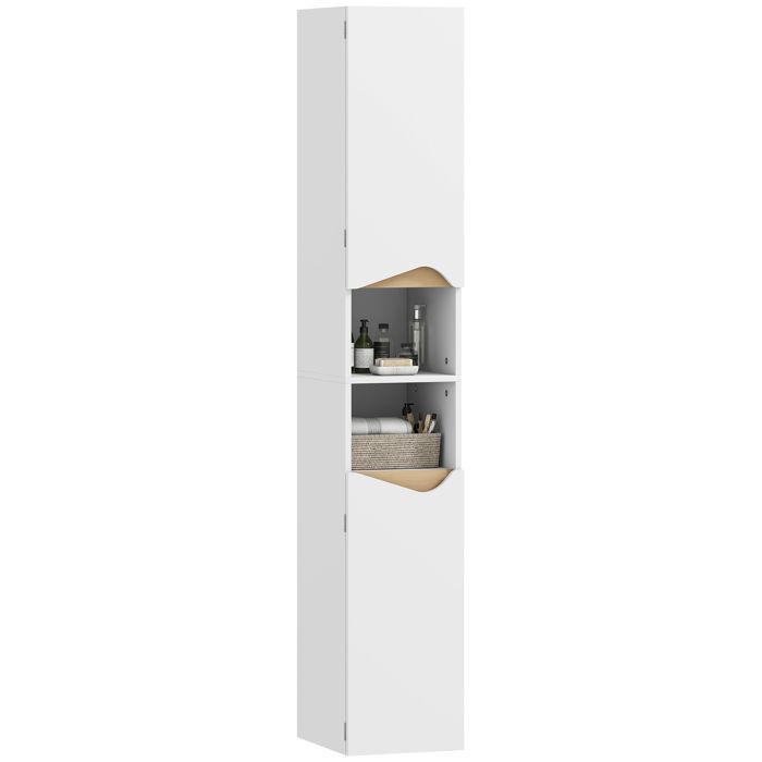 Meuble colonne salle de bain - HOMCOM - 2 portes compartiments ouverts étagères réglables - 30 x 34 6 x 180 5 cm - blanc Meuble colonne salle de bain - HOMCOM - 2 portes compartiments ouverts étagères réglables - 30 x 34 6 x 180 5 cm - blanc