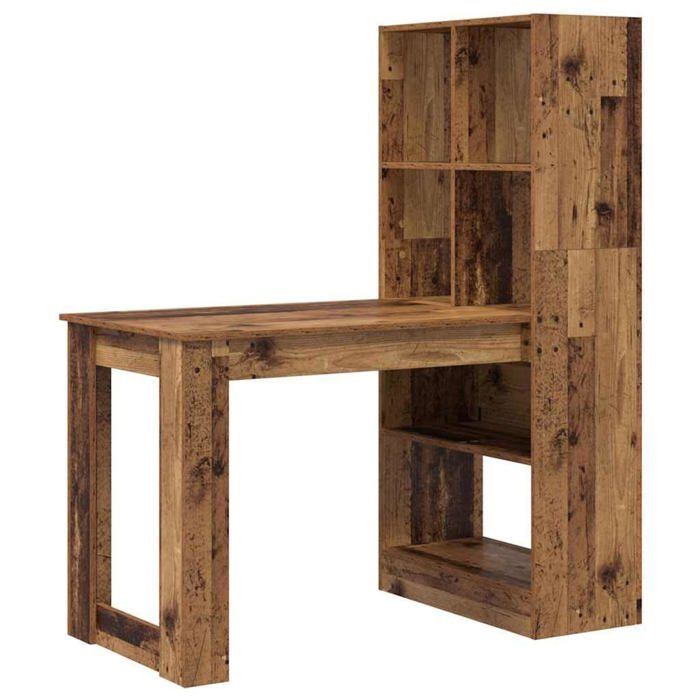 Bureau en bois dingénierie - vidaXL - Bois Ancien - 122x67x145 cm - 2 étagères - Montage facile