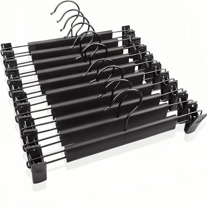 Lot de cintres en plastique pour pantalons jupes et jupes - Réglables et antidérapants - Cintres en métal robuste chromé Label