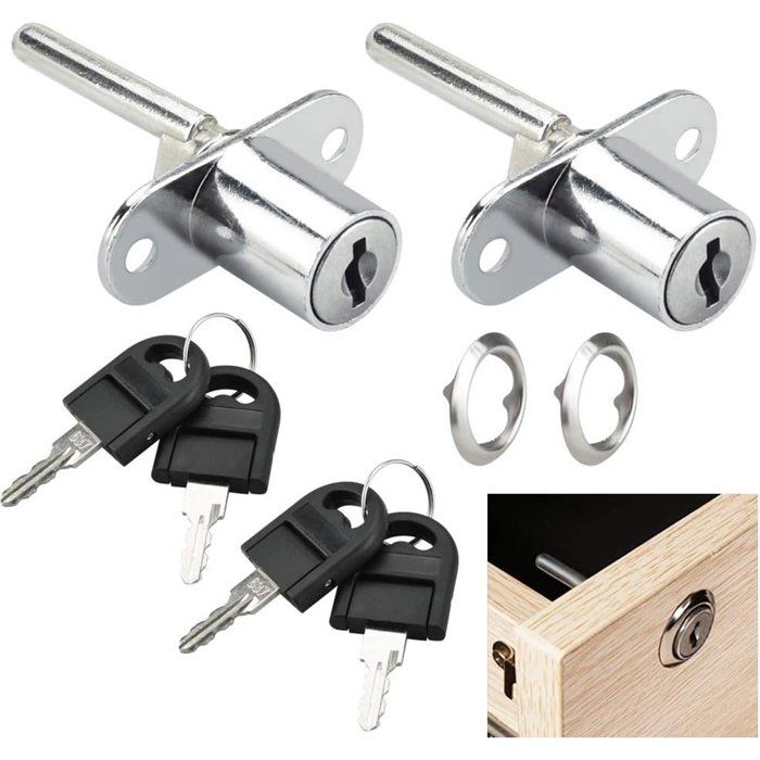 Serrure pour tiroir 61 mm couleur argent pour bureau et armoire de classement