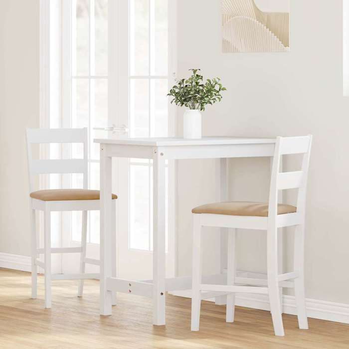 Meuble Déco - 1xTabourets de bar - BMK - cuisine/salon - Tabouret HAUTE avec coussins 2 pcs blanc bois massif dhévéa 41 5x48x95 cm
