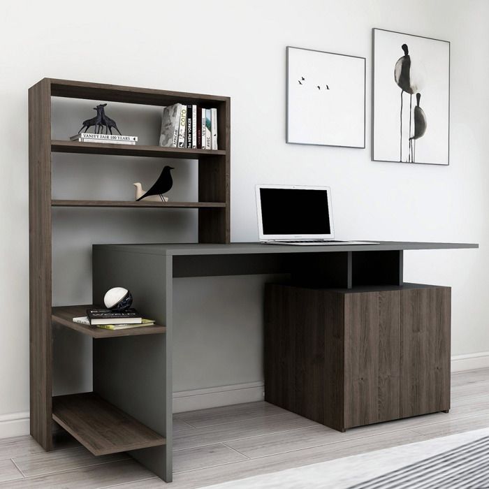 Bureau Recco Dmora en Bois Mélaminé Noir Anthracite 146x60x74h cm Bureau Recco Dmora en Bois Mélaminé Noir Anthracite 146x60x74h cm