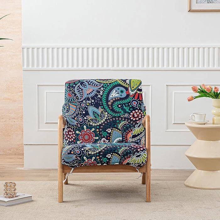 Housse Fauteuil 1 Place Extensible Accoudoirs Bois Fermeture Éclair - Protection pour Salon & Lecture (YT01 Cach HOUSSE DE CHAISE