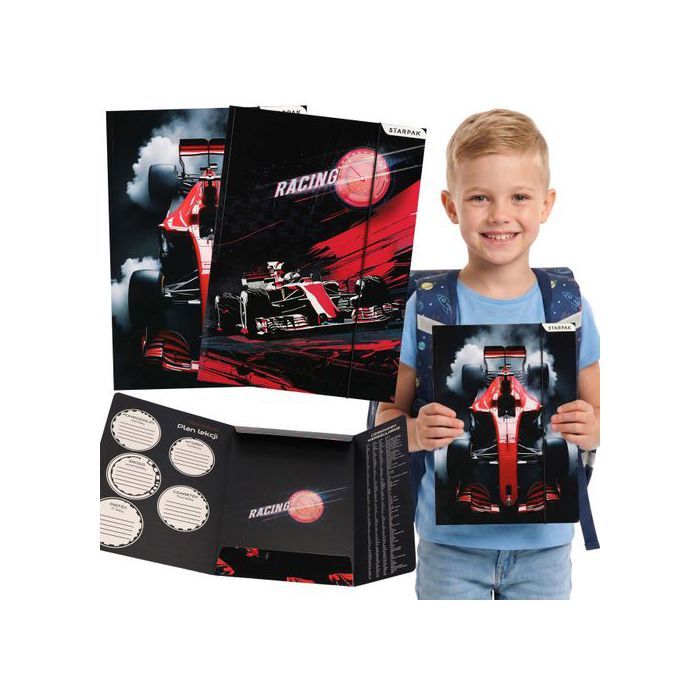 Voiture de course Pochette scolaire avec élastique A4 pour garçon pour documents dessins fournitures scolaires