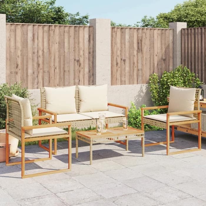 BESTLIFE Salon de jardin avec coussins 4pcs mélange beige résine tresséeavec manuel de montage（97867629）VIDAXL