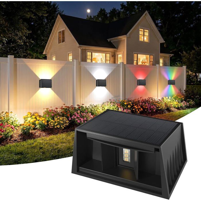 Outdoor Solar Wall Light LED Wall Lights 3000K Warm White with Up and Down Lighting IP65 Waterproof Solar Outdoor Lamp for Garde