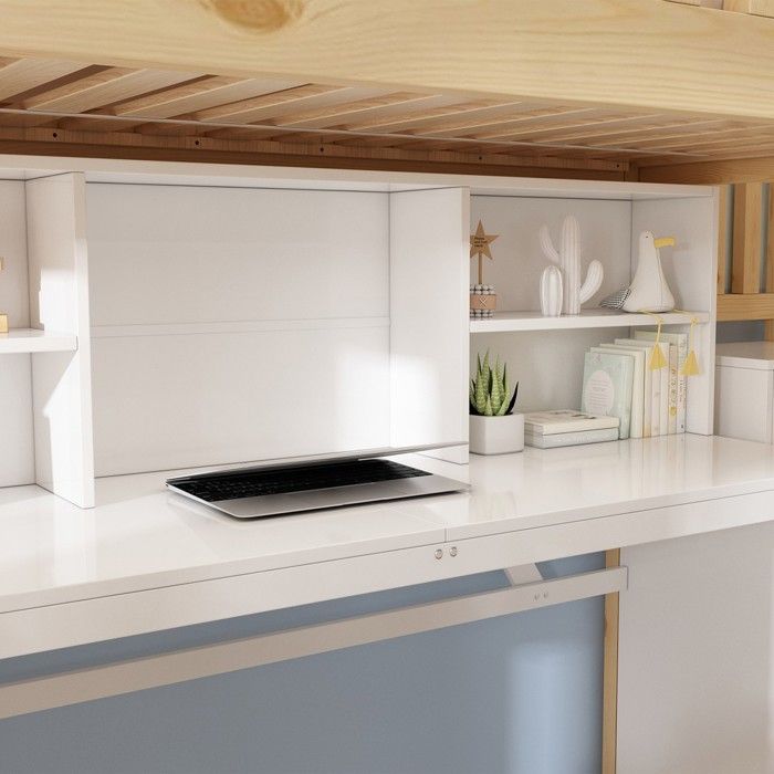 Lit superposé - MINIMAL - bois escamotable roues bureau mobile armoire étagère certifié blanc chêne 90x200 90x190 Lit superposé - MINIMAL - bois escamotable roues bureau mobile armoire étagère certifié blanc chêne 90x200 90x190