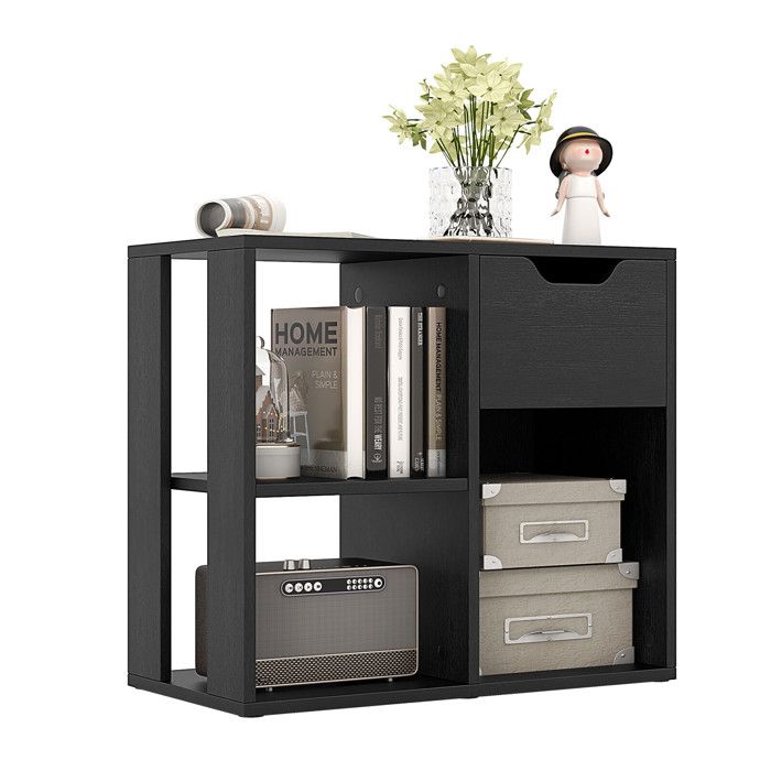 Meuble de rangement 3 cubes avec tiroir bibliothèque en bois 2 niveaux pour salon chambre ou bureau