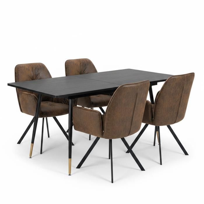 MEUBLES COSY Ensemble de salle à manger comprenant une table extensible et 4 fauteuil pivotant confortables en suédine