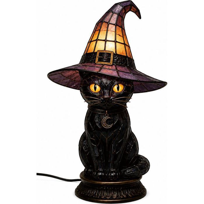 Lampe Chat Noir Gothique Halloween Lampe de Table Décorative Abat-jour en Acrylique USB