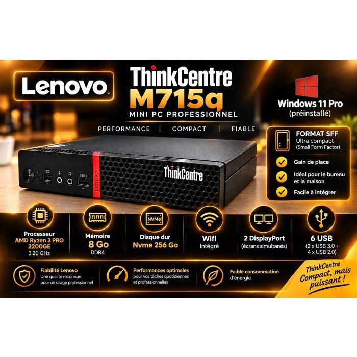 Mini Pc Lenovo ThinkCentre M715q Ryzen 3 PRO - 8 GB RAM - NVMe 256 GB