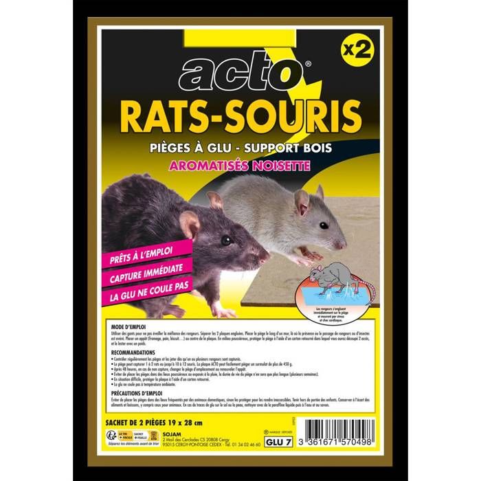 ACTO Antirongeurs Pièges à Glu pour Rats & Souris avec Support Bois