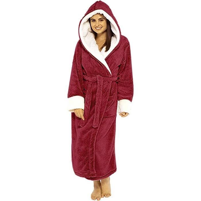 overdose soldes peignoir femme homme grande taille robe de chambre à capuche longue chaud en polaire ultra doux peignoir de b[A242]