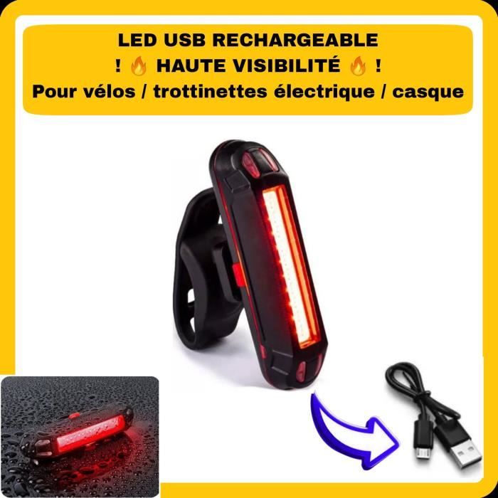 Lampe led pour vélos trottinettes électrique casque [ROUGE] rechargeable usb [Haute Visibilité]