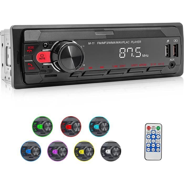 Autoradio Bluetooth Mains Libres 1 Din Radio Voiture Récepteur avec Lecteur  MP3/WMA/FM/USB Télécommande Stéréo Soutien AUX-in/SD - Cdiscount Auto