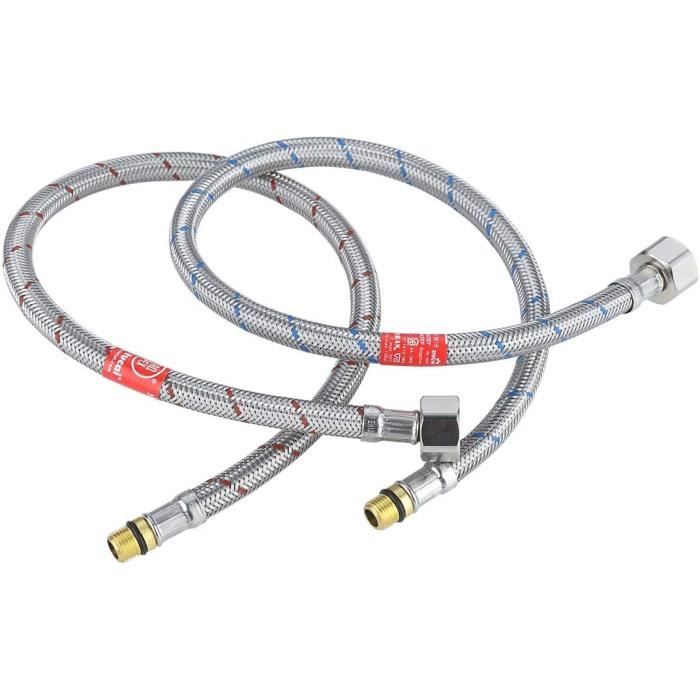 Lot De 2 Tuyaux Flexible Acier Inoxydable - G3/8 X M10, 80 Cm, Pour Robinet Cuisine/Salle De Bain