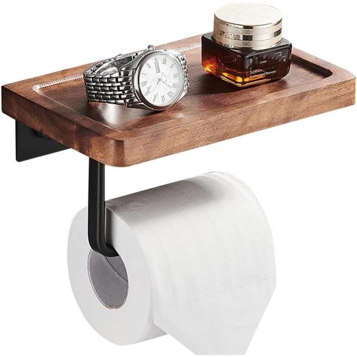 Derouleur papier toilette bois, porte papier toilette adhesif écologiques,  dérouleur support papier wc bois porte-rouleau de papie - Cdiscount  Bricolage