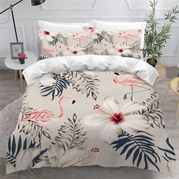 Parure De Lit 160x200 Imprimée 3D - Housse De Couette Tropicale Avec 2 Taies D'Oreiller, Microfibre Douce 110gsm