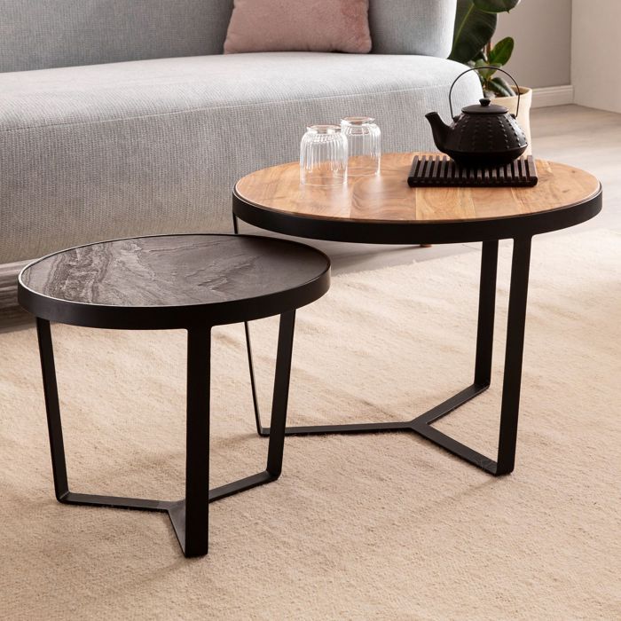 Tables Gigognes En Aluminium Doré - Lot De 2 Tables D'appoint Modernes Pour Salon, Design Branche - 7