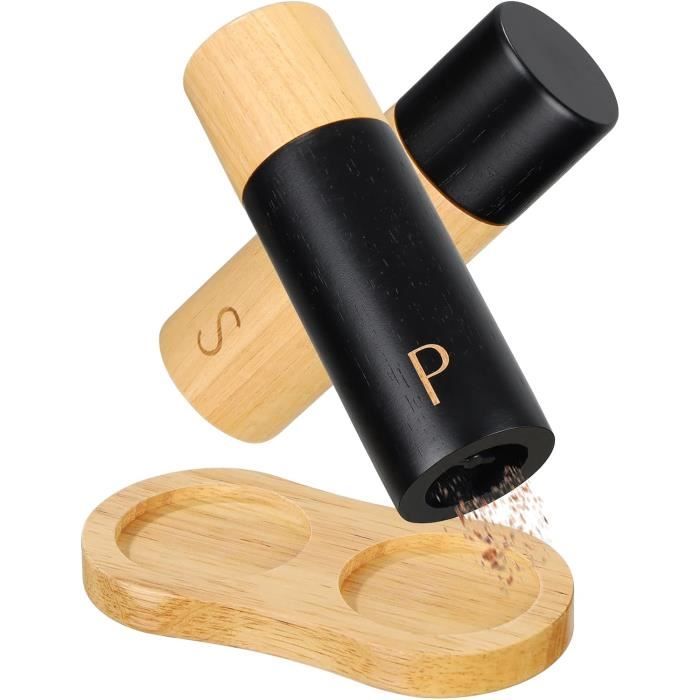 Ensemble de moulins à sel et à poivre en bois rechargeables manuels avec broyeur en céramique Ensemble de moulins à sel et à poivre en bois rechargeables manuels avec broyeur en céramique