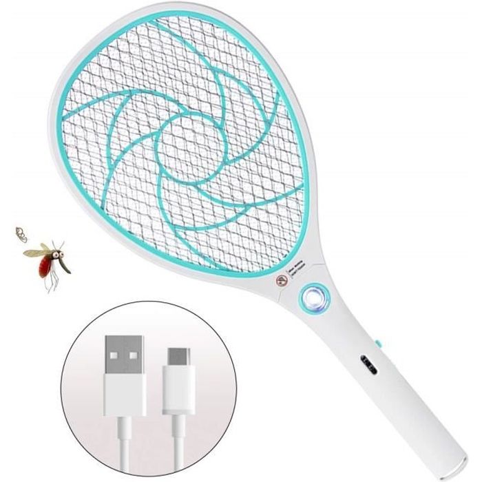 Raquette Bug Zapper, tapette à mouche électrique, anti-mouches et raquette anti-moustiques, anti-mouches - Chargement USB - 3 000 vo