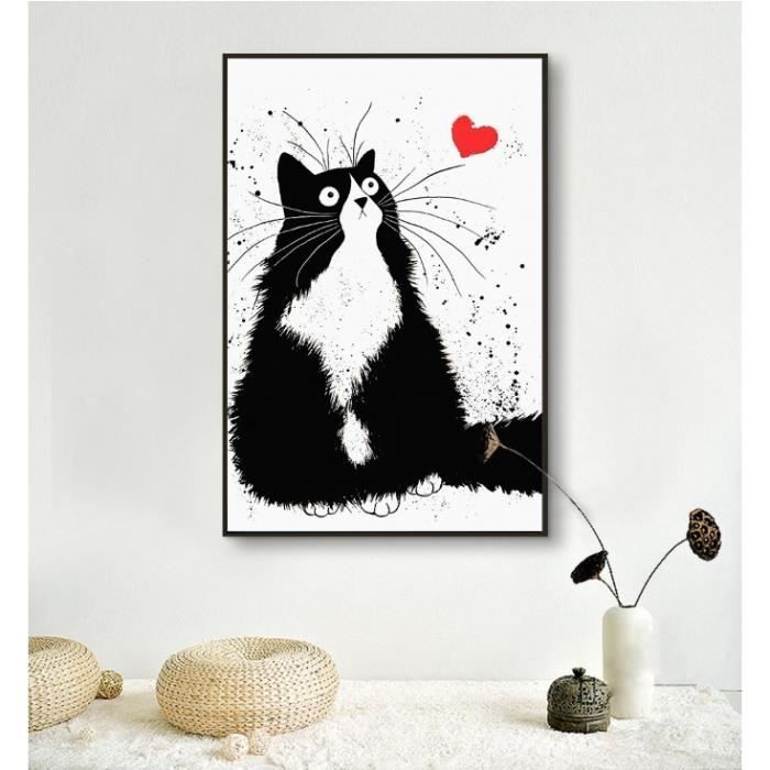 Cartoon Adorables Coeurs De Chat Noir Toile De Mode Simple Peintures Frameless Achat Vente Objet Decoration Murale Cdiscount
