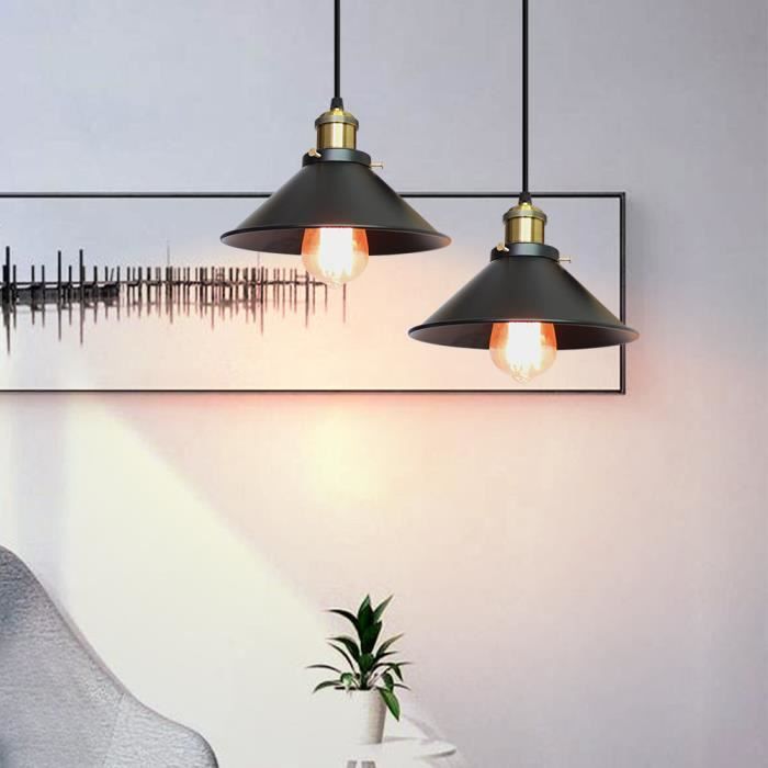 UNI Lot de 2 22cm Rétro Lustre Suspension Industrielle E27 Douille Noir Plafonnier Luminaire Ajustable