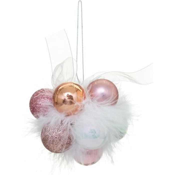 Grappe De Boule De Noel Feeric Christmas Decoration Fleur Grappe De Noel 11 Boules Avec Plumes Blanches Collection Sarah B Multicolore Achat Vente Boule De Noel Cdiscount