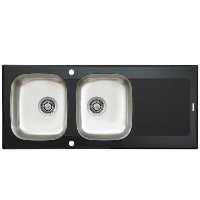 Evier Inox Lisse Et Verre Noir Kumbad Pearl 2 Bacs 1 Egouttoir Achat Vente Evier De Cuisine Evier Inox Lisse Et Verre N Cdiscount