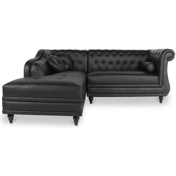 Intensedeco - Canap&eacute; d'angle gauche Empire Noir style chesterfield