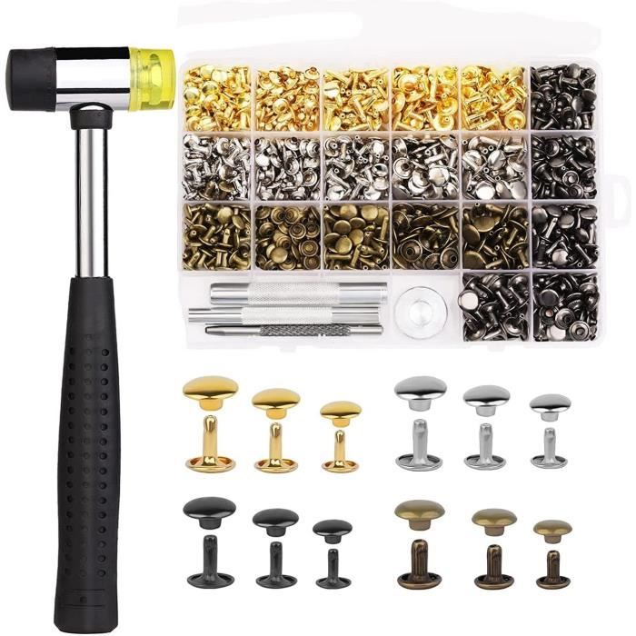 Kit de 480 Rivets en Cuir 4 Couleurs Rivets à Double Capuchon Rivets 3