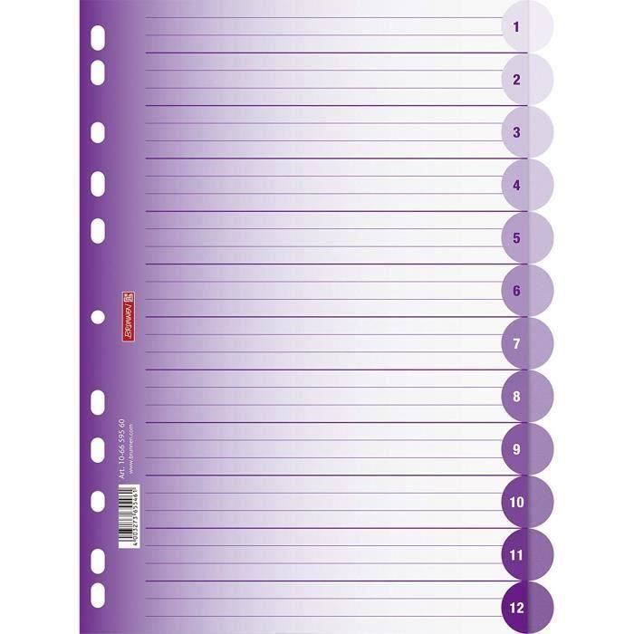 Brunnen Colour Code Séparateur pour classeur à spirales Format A4 12 onglets violet 