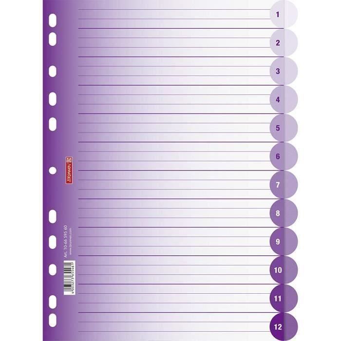 6 coloris/a4 12 pièces plus vierge Séparateur pour classeur à spirales format brunnen fACT 