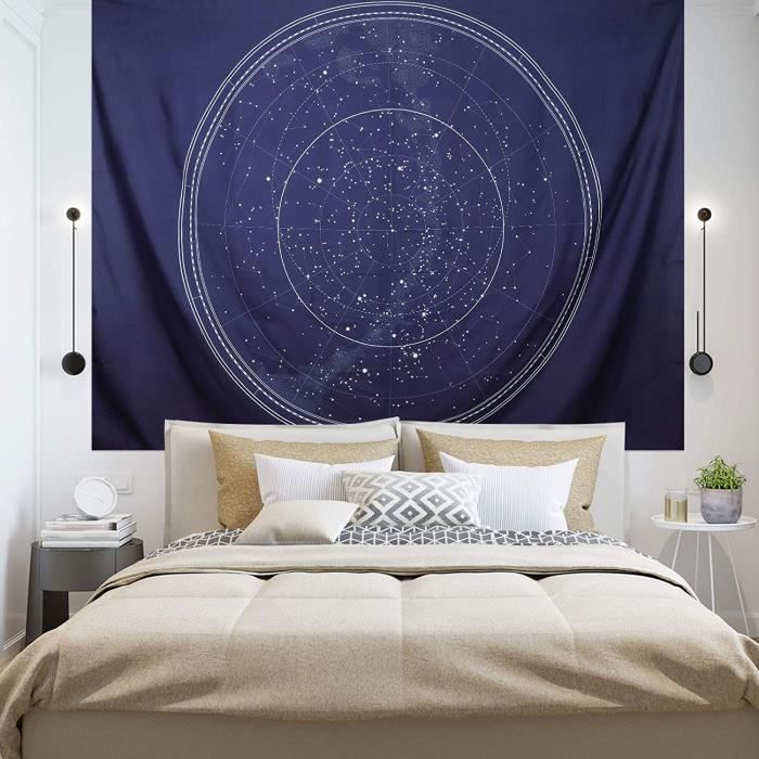 Soleil et Lune Tenture Murale Psychedelique Tapisserie, Drap Mural Mandala Wall Tapestry Aesthetic Tarot Psychedelic Tapis Mural Tissu Art Decoration pour Chambre Salon, 200x150 cm (Noir