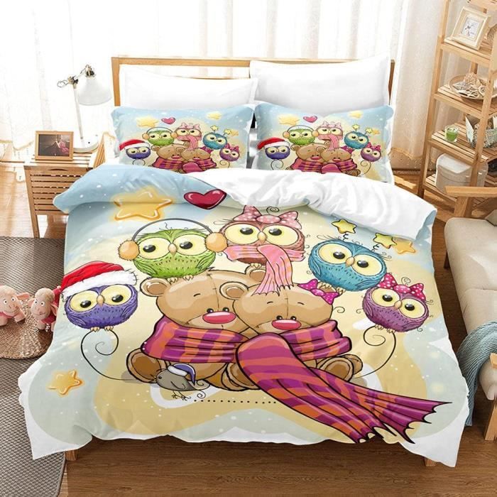 ZZXHG Housse De Couette 200x200cm Ourson 3D Jaune - Microfibre Douce - 3 Pièces (Housse + 2 Taies) - Enfant Ou Adulte