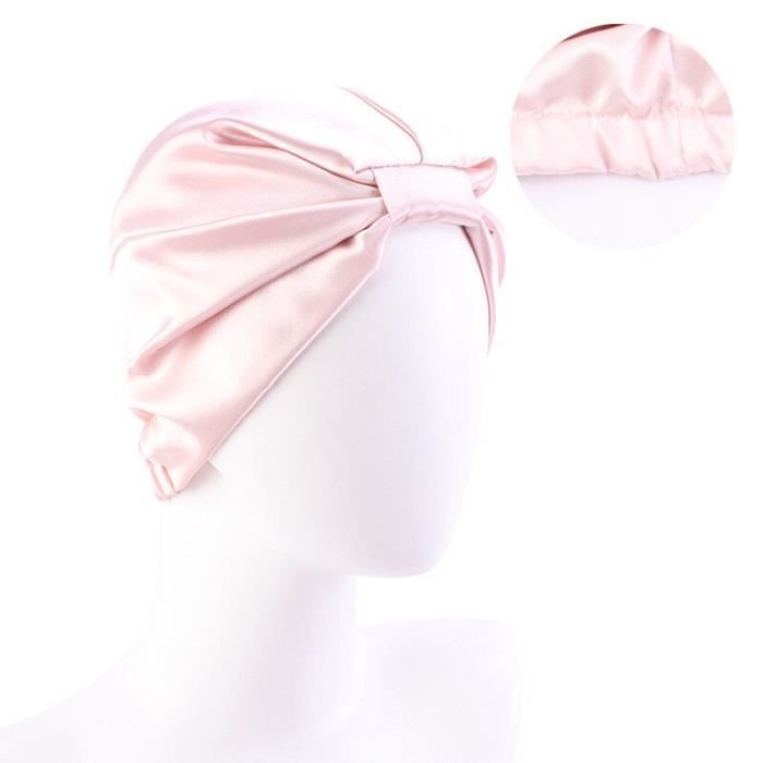 casquette,bonnet de nuit en satin pour femmes, turban en soie, écharpe de tête, perte de cheveux, nœud chimio, - type 02 pink