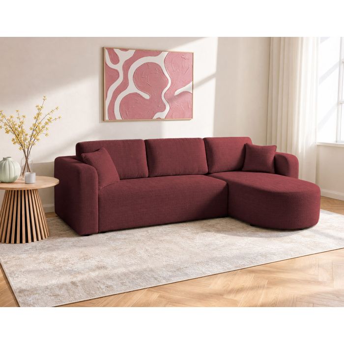 Miro - canapé dangle réversible - 4 places - convertible avec coffre - en velours texturé - Prune