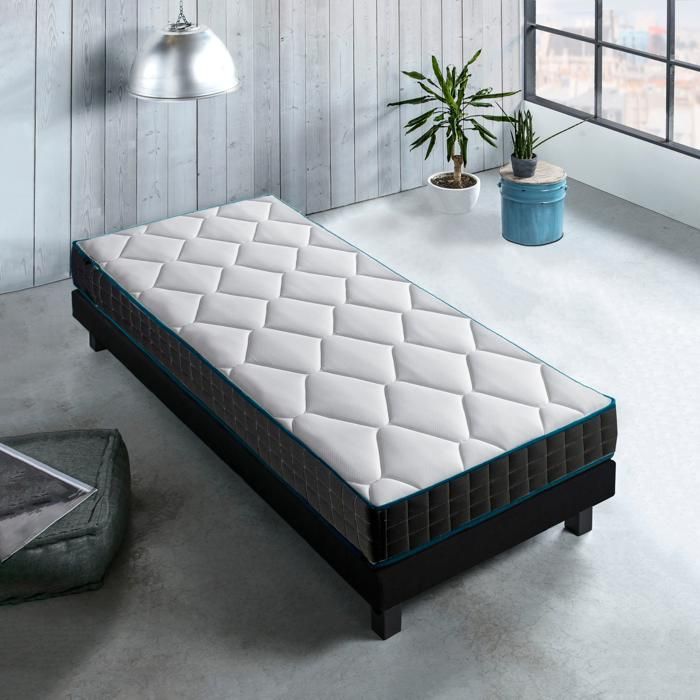 Matelas 90x190 cm Atmosphère 7 zones confort ergonomique ressorts ensachés tissu luxe garantie 10 ans Fabrication belge
