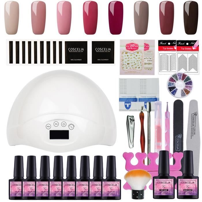 Kit Vernis Semi Permanent Lampe LED 48W Manucure Soak Off Gel Polish