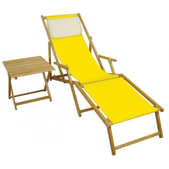 chaise longue de jardin pliante en bois naturel - erst-holz - 10-302nftkh - jaune - repose-pieds - table