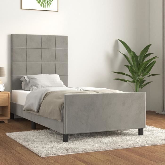 famirosa cadre de lit avec tête de lit gris clair 90x190 cm velours-727