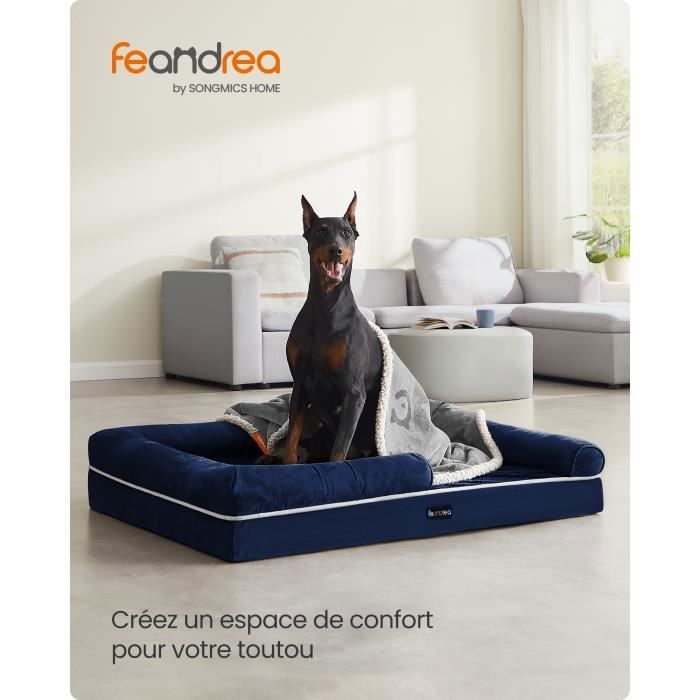 Comparer les prix de Panier pour Chien Orthopédique, Bords Rehaussés, Housse Amovible et Lavable, 120 x 85 x 20 cm, Antidérapant, Bleu Charbon