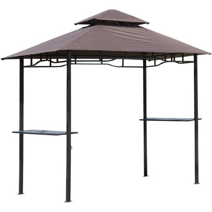 Pavillon abri tonnelle de jardin pour barbecue - HOMCOM - Double toit - 2 tablettes - Tissu polyester - Acier