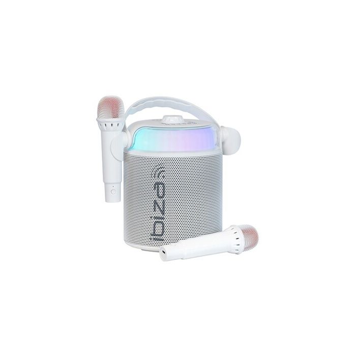 Enceinte Karaoké Nomade KARAHOME-WH 120W Avec 2 Micros Sans Fil | Bluetooth, USB, MicroSD | Effets Lumineux Et Vocaux | Batterie Rechargeable