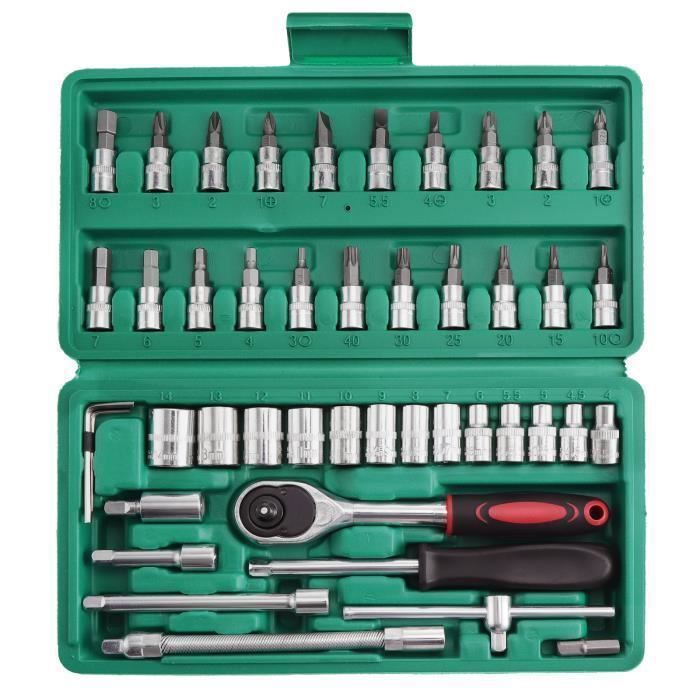 Kit D'outils à Main 46 Pièces | Jeu De Douilles 1/4" Cliquet + étui, Pour Bricolage Auto & Maison