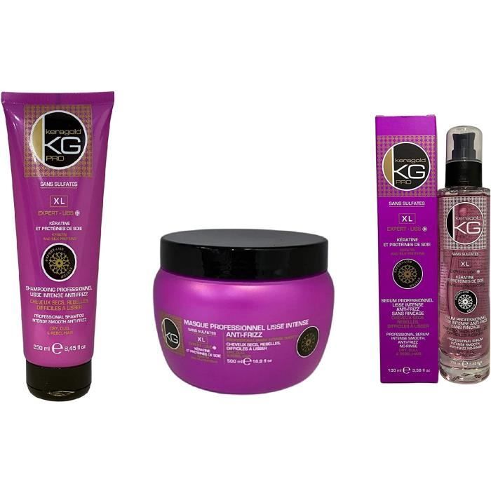 Pack Expert Liss XL Keragold - Soin Sans Sulfates à La Kératine Et Protéine De Soie - Traitement Lissant
