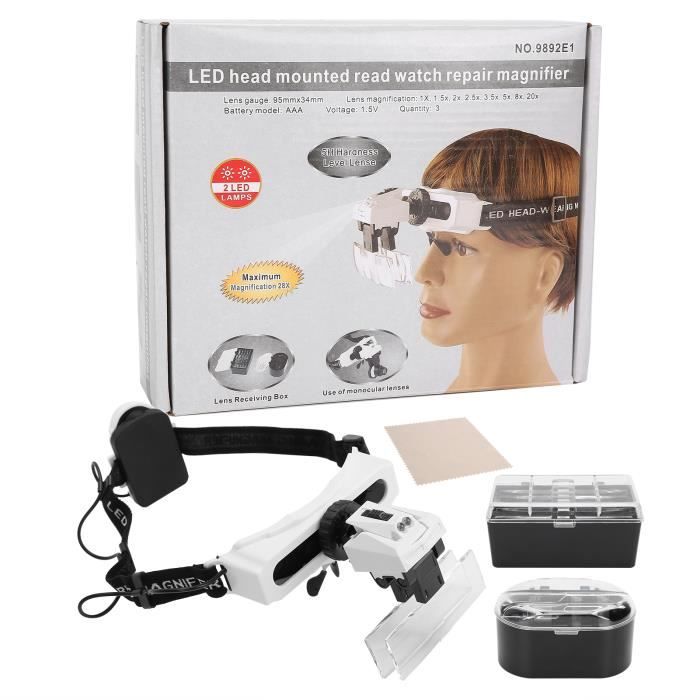 8 x 15 x 23 x Loupe à double œil éclairée pour réparation de montre Lunettes de grossissement lumière LED
