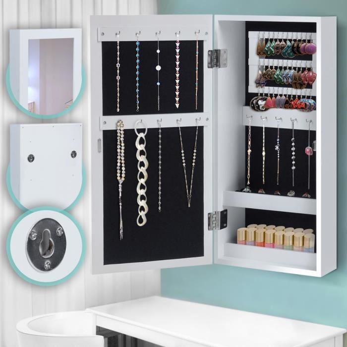 MIADOMODO® Armoire à Bijoux avec Miroir Murale, avec Fermeture