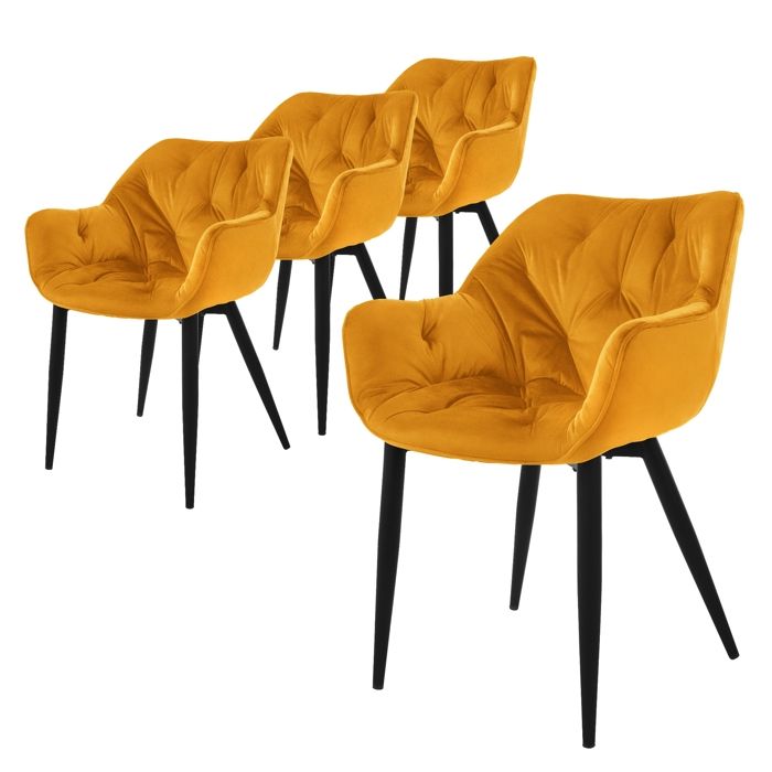 ML-Design Chaise de salle à manger set de 4 pièces jaune moutarde Chaise de cuisine avec assise rembourrée en velours épais pieds